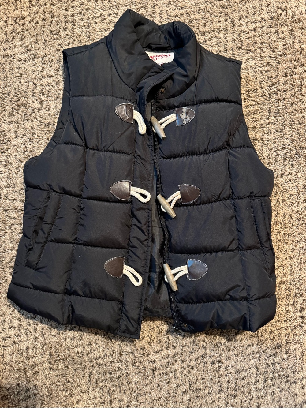 Black Puffer Toggle Vest with Rope Closures